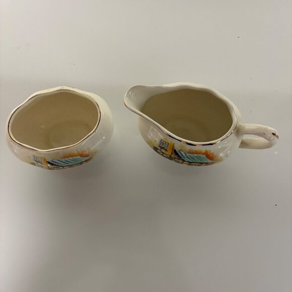 Lancaster Sandland Creamer & Sugar Bowl Set English Ware Cottage Gold Trim VTG - Picture 5 of 9